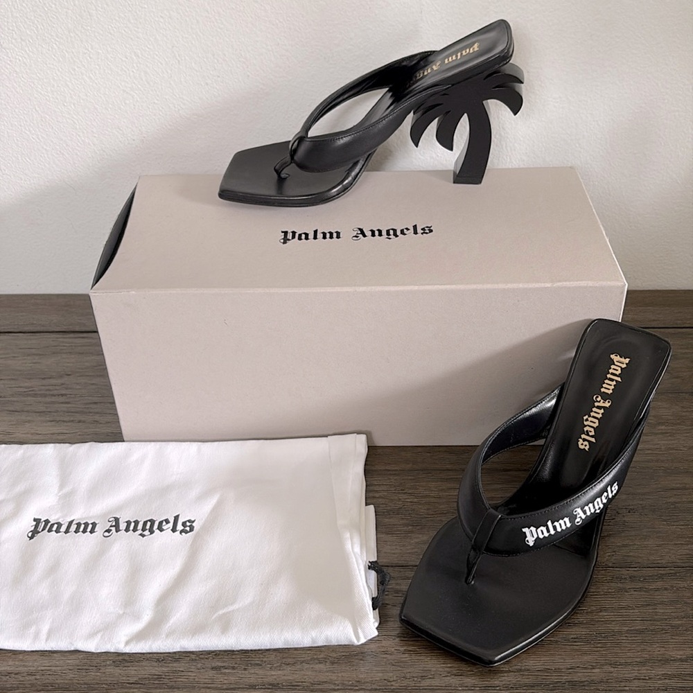 NIB [Palm Angels] Palm Beach Sandal Heels In Black w/ White Women’s EU 38 / US 7 - Picture 8 of 16